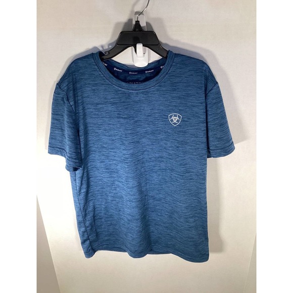 Ariat Tek Shirt Boys Medium Blue Short Sleeve American Flag On Back - Picture 1 of 3